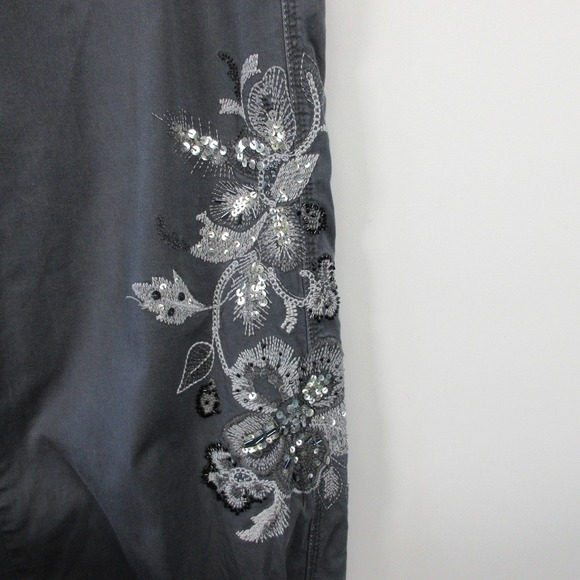 Cache Y2K Baggy Floral Embellished Capris Women 8 Gray Cotton Crop Low Rise 528 - Picture 8 of 13